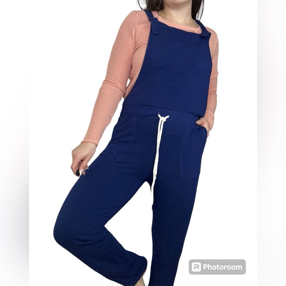 MONROW Knit Casual Overalls in Blue New With Tags Size Large Jumpsuit - Picture 1 of 13